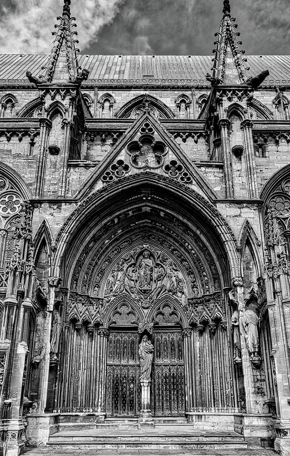 Lincoln Cathedral Side Entrance Monochrome Photograph by Scott Lyons
