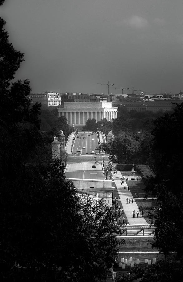 Lincoln Memorial From Arlington House In Black and White Photograph by Greg and Chrystal Mimbs