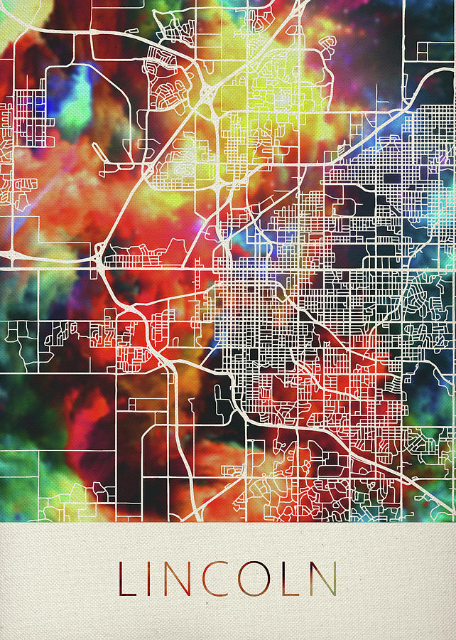 City Mixed Media - Lincoln Nebraska Watercolor City Street Map by Design Turnpike