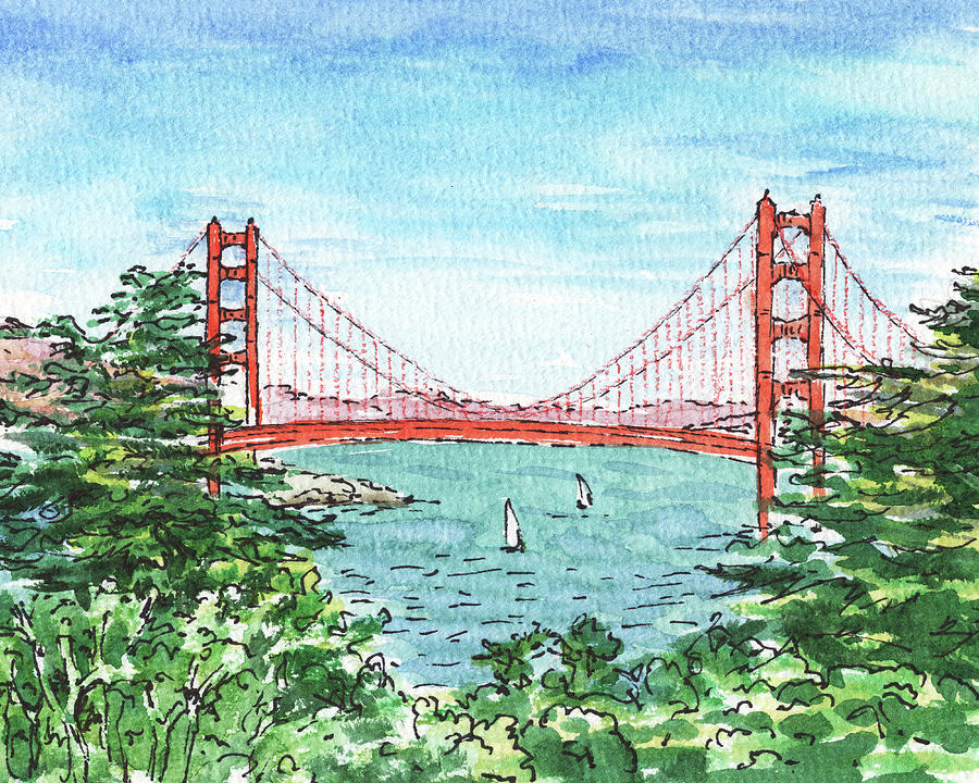 Lincoln Park Golf Course View Of Golden Gate Bridge Painting by Irina Sztukowski