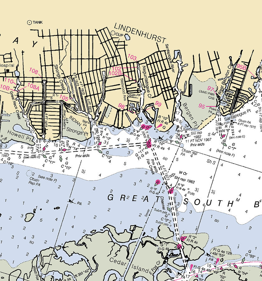 Lindenhurst-new York Nautical Chart Mixed Media by Sea Koast  Pixels