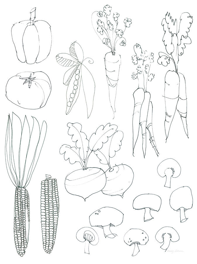 Black And White Painting - Line Art Veggies Crop by Avery Tillmon