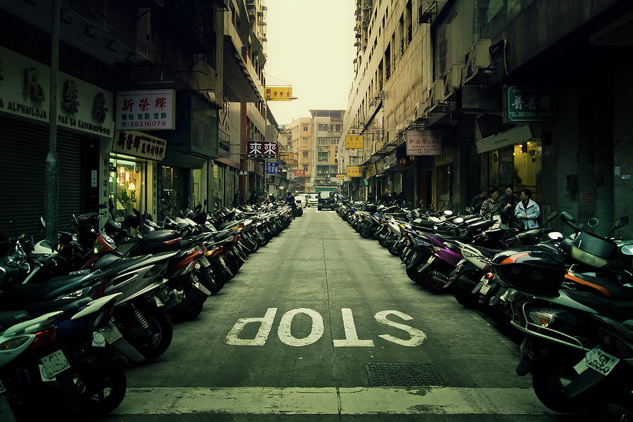 Line Of Motor Bikes With Stop Sign On Photograph by D3sign