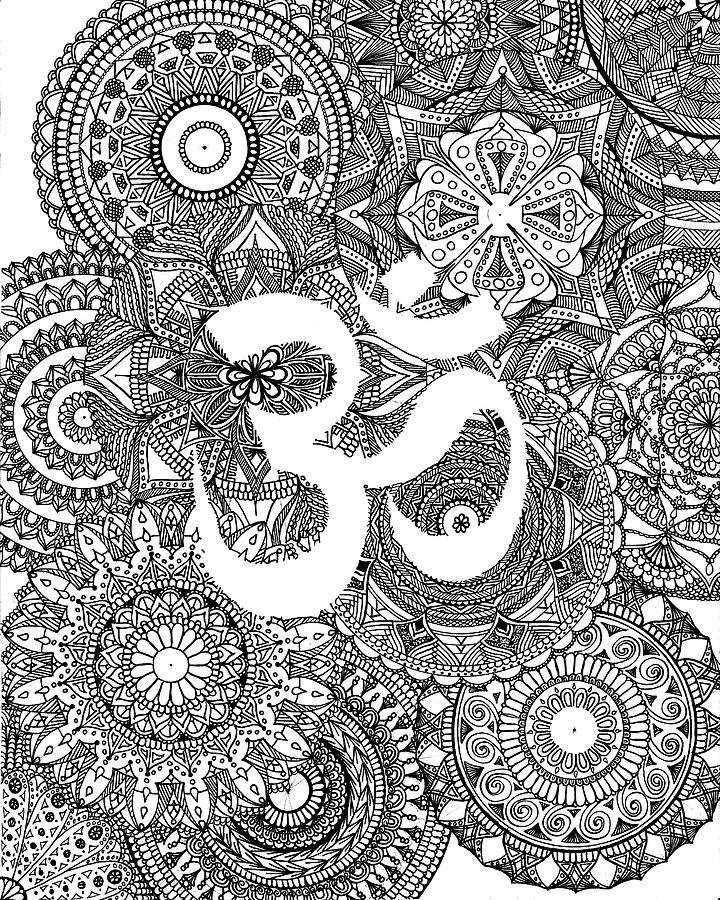 Coloring Books Digital Art - Line Om Mandala Page by Nicky Kumar