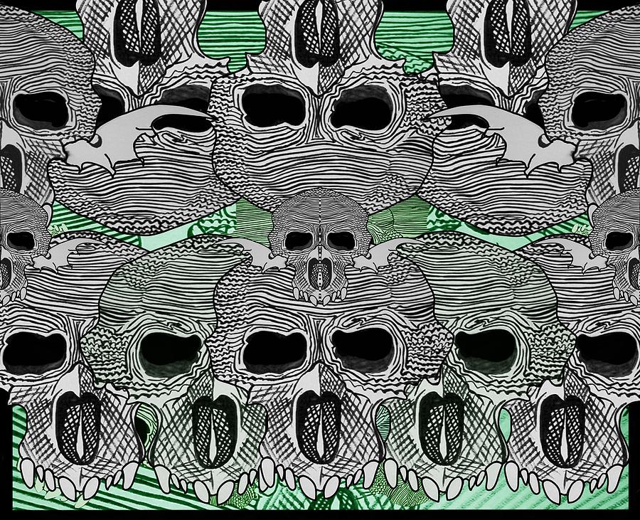 Line Skulls Collage Drawing by Joan Stratton