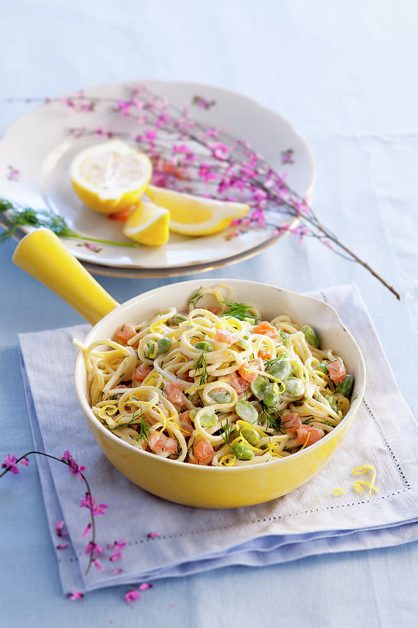 Linguine With Broad Beans And Salmon Photograph by Peter Kooijman