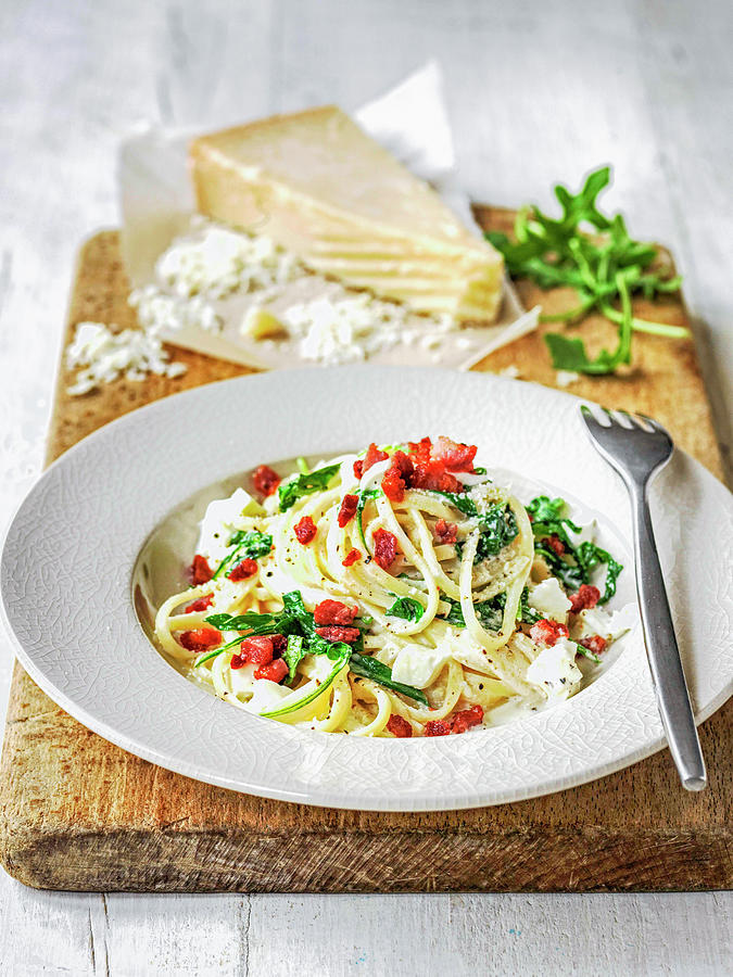 Linguine With Gorgonzola And Wilted Rocket And Grated Parmesan Photograph by Michael Paul