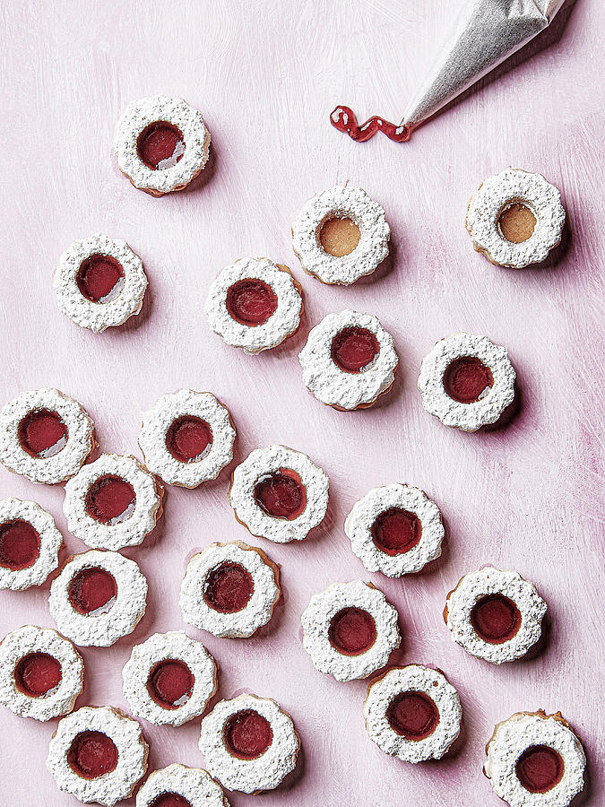 Linz Cookies With Currant Jelly And Powdered Sugar Photograph by Sylvia Meyborg