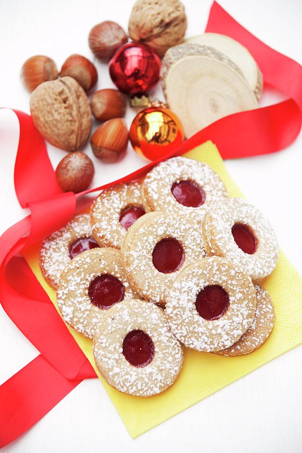 Linzer Pltzchen nutty Shortcrust Jam Sandwich Biscuits With Redcurrant Jam Photograph by Food Experts Group