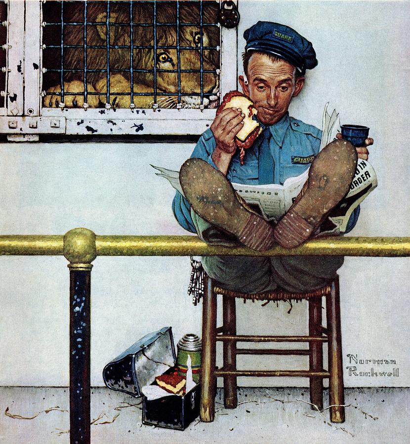 Norman Rockwell Painting - lion And His Keeper by Norman Rockwell