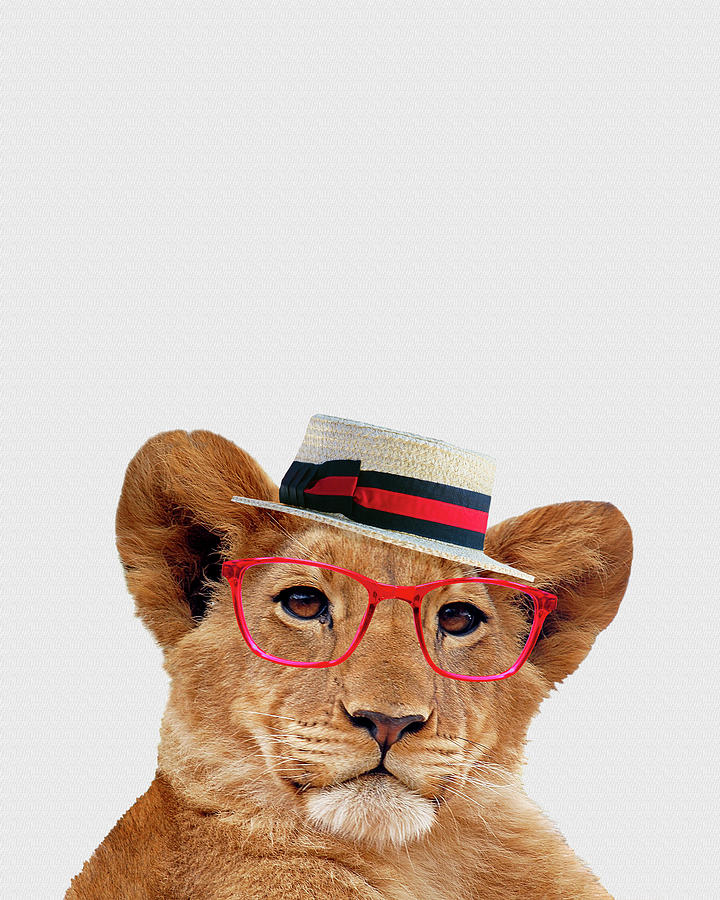 Lion Cub Wearing Red Glasses And Hat. Whimsical, Kids Art, Bedroom ...