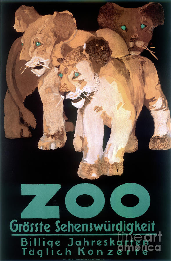 Lion Cubs Vintage Poster Painting