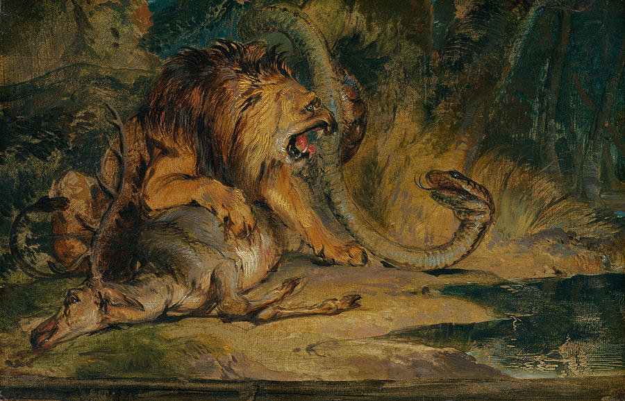Lion Defending its Prey Painting by Edwin Landseer