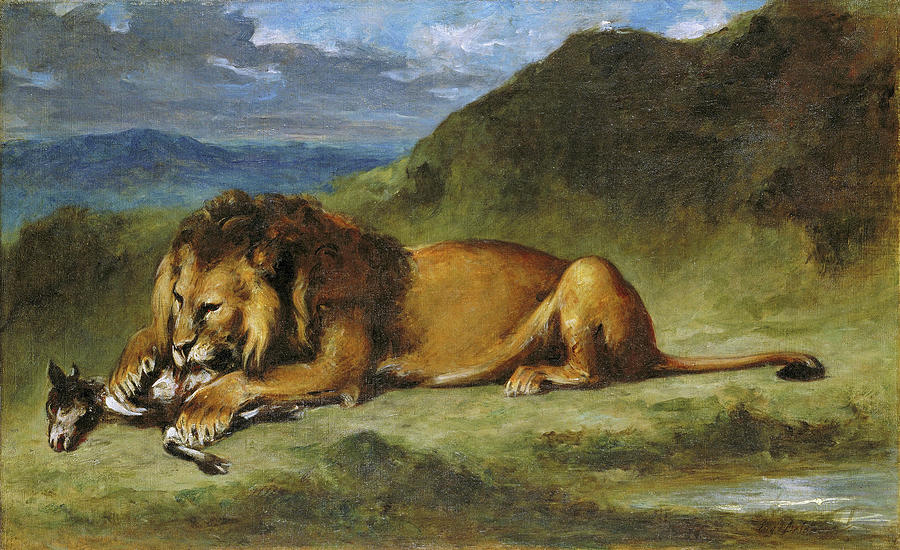 Eugene Delacroix Painting - Lion Devouring a Goat - Digital Remastered Edition by Eugene Delacroix
