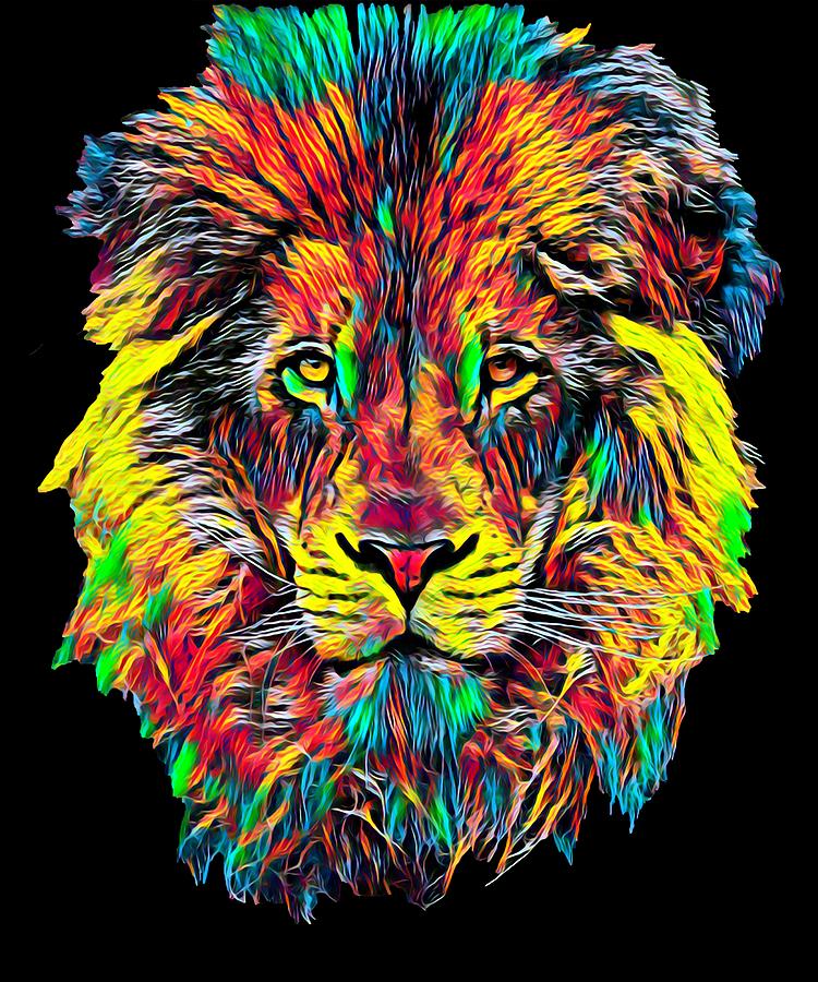 Jungle Digital Art - Lion Face Head Portrait Great Boss King Mature Colored Design by Super Katillz