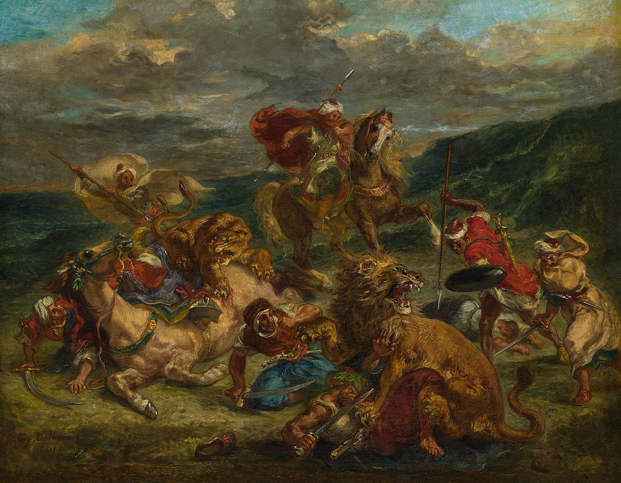 Lion Hunt, 1860-1861 Painting by Eugene Delacroix
