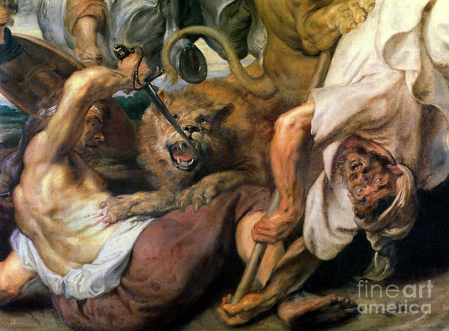 Peter Paul Rubens Painting - Lion Hunt, Detail Of Two Men And A Lion, 1621 by Peter Paul Rubens