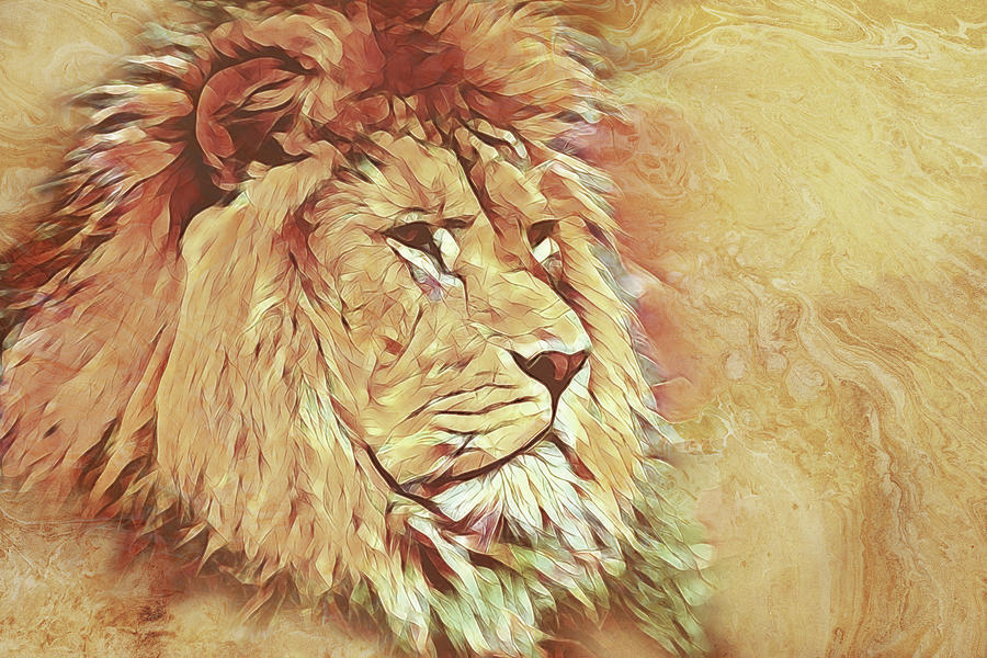 Lion in Pastel Digital Art by Terry Davis