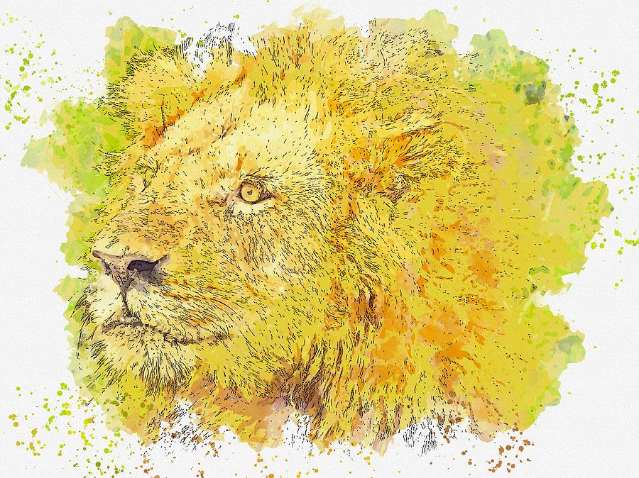 Lion kign -  watercolor by Ahmet Asar Painting by Celestial Images