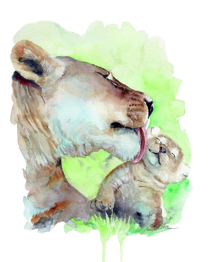 Lion Mother and Cub Painting by Emily Olson