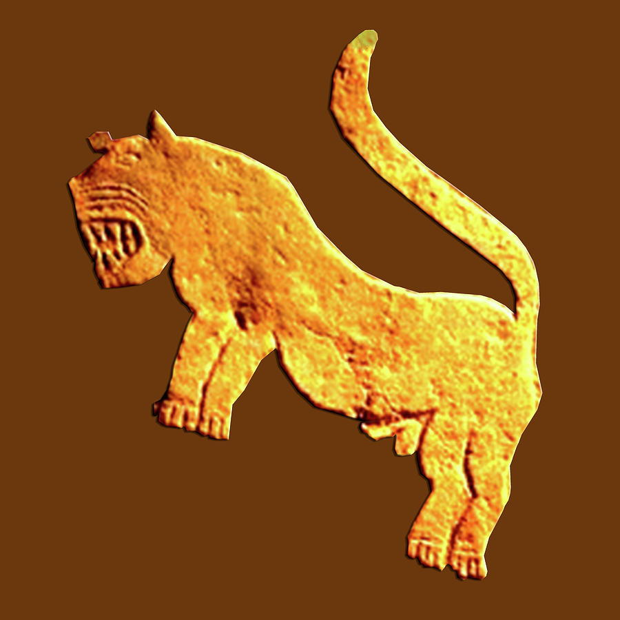 Lion of Gobeklitepe Mixed Media by Asok Mukhopadhyay