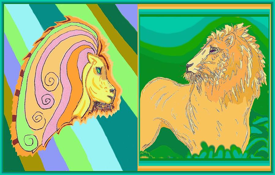 Lion Pair cool Drawing by Julia Woodman