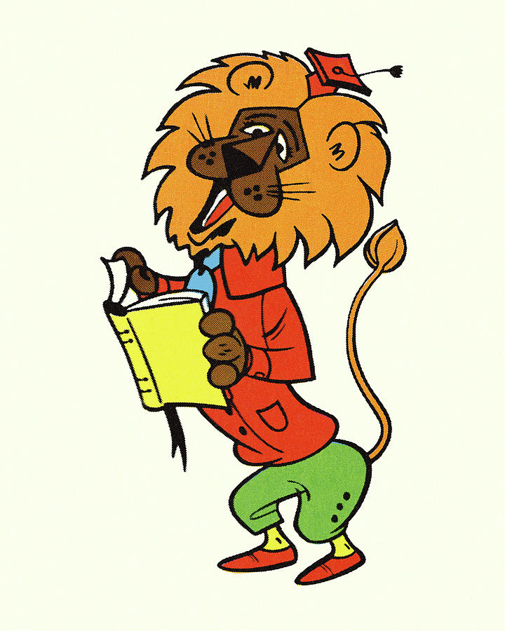 Vintage Drawing - Lion Reading a Book by CSA Images