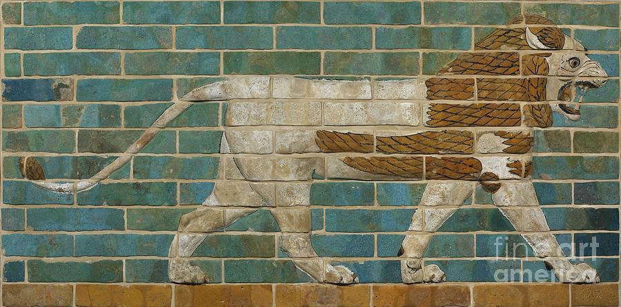Animal Painting - Lion Relief From The Processional Way In Babylon, C.605-562 Bc (glazed Brick) by Babylonian