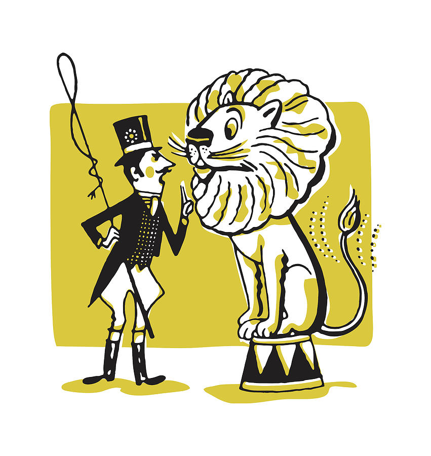 Lion Tamer and Lion at Circus Drawing by CSA Images - Pixels