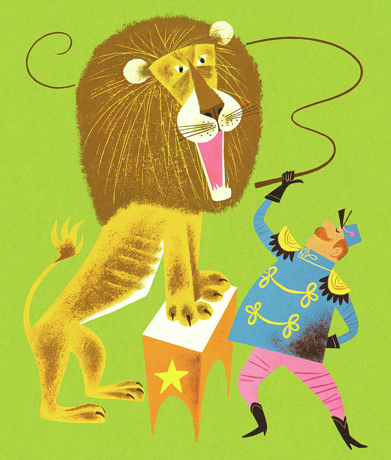 Vintage Drawing - Lion Tamer and Lion by CSA Images