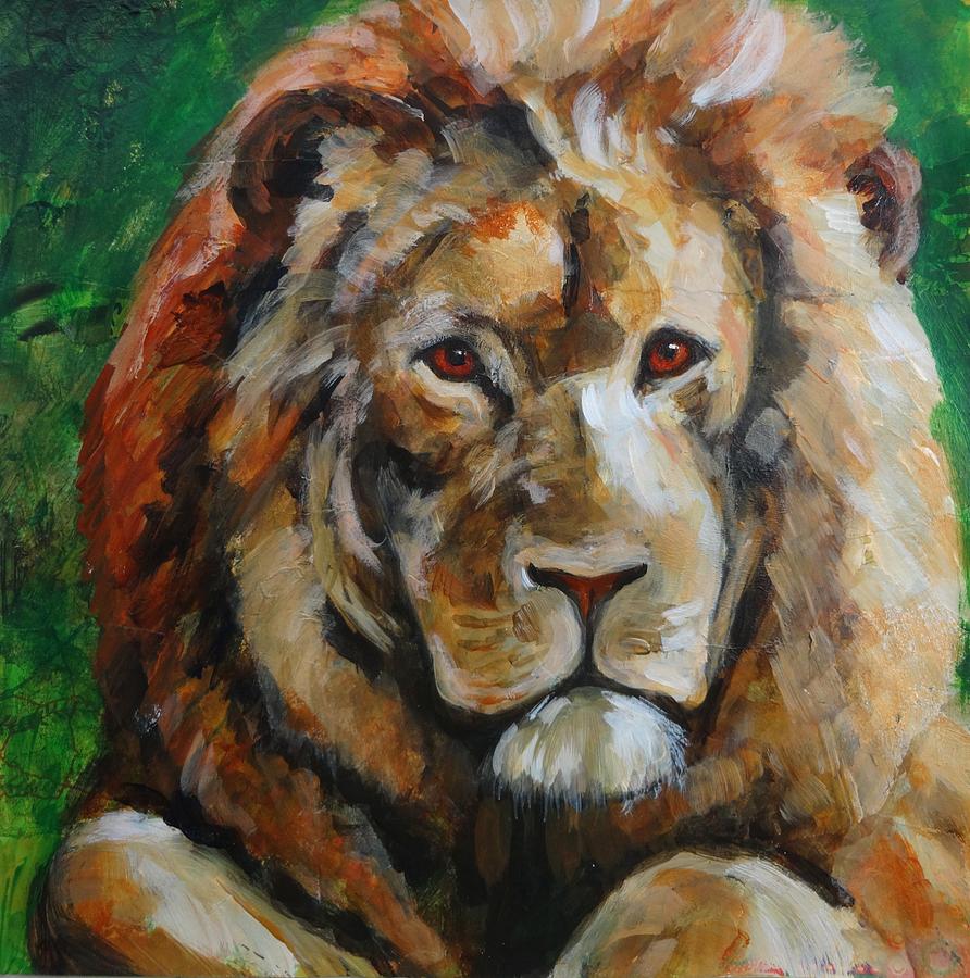Lion watching Painting by June Walker