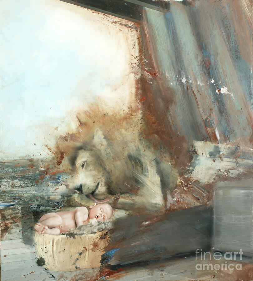 Lion With Child, 2015 (oil On Canvas) Painting by Nicola Pucci