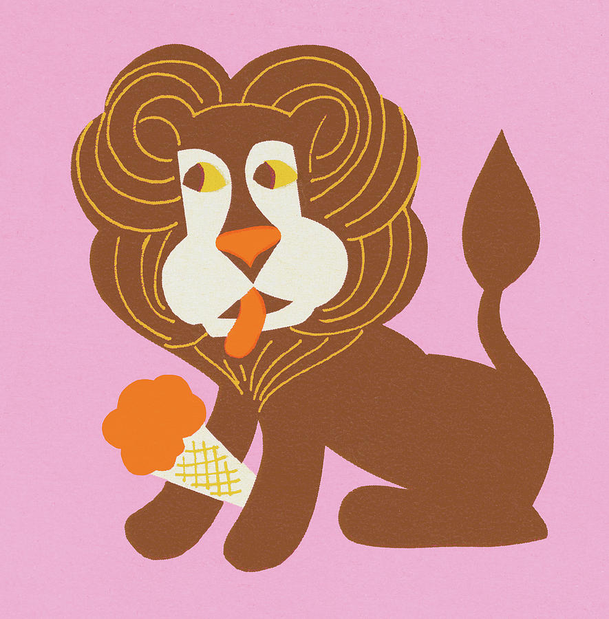 Ice Cream Drawing - Lion With Ice Cream Cone by CSA Images