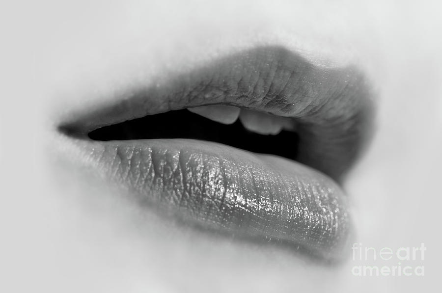 Nude Photograph - Lips black and white by Delphimages Photo Creations