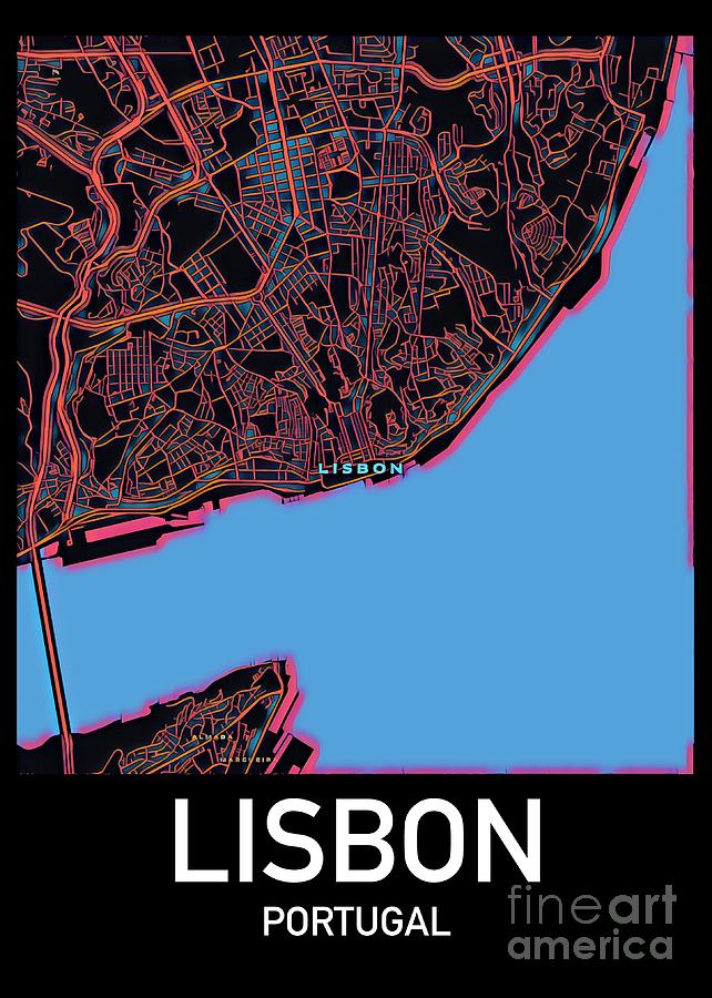 Lisbon City Map Digital Art by HELGE Art Gallery