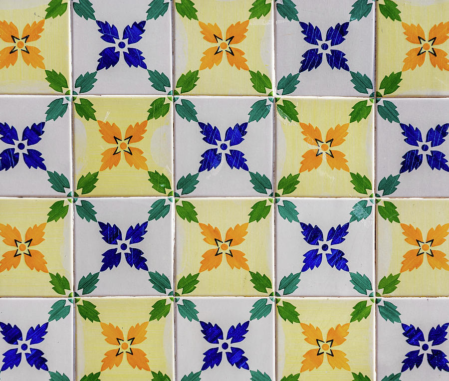 Lisbon Mosaic, Leaf Flower Pattern Photograph by Marcy Wielfaert