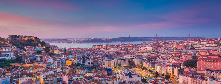 Architecture Photograph - Lisbon Panorama Sunrise. Portugal by Rudi1976