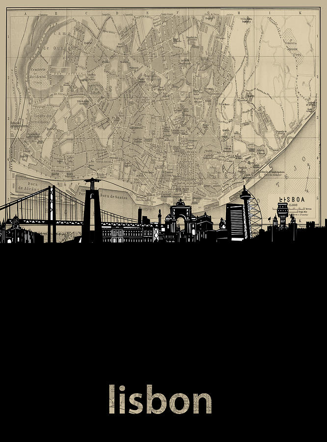 Skyline Digital Art - Lisbon Skyline Map by Bekim M