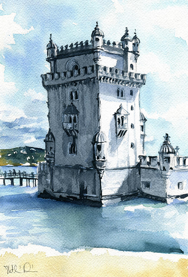 Lisbon Torre De Belem In Portugal Painting by Dora Hathazi Mendes