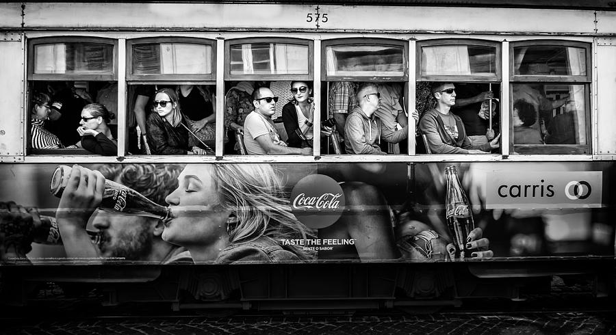 Black And White Photograph - Lisbon Tram 575 by Saa Pezelj