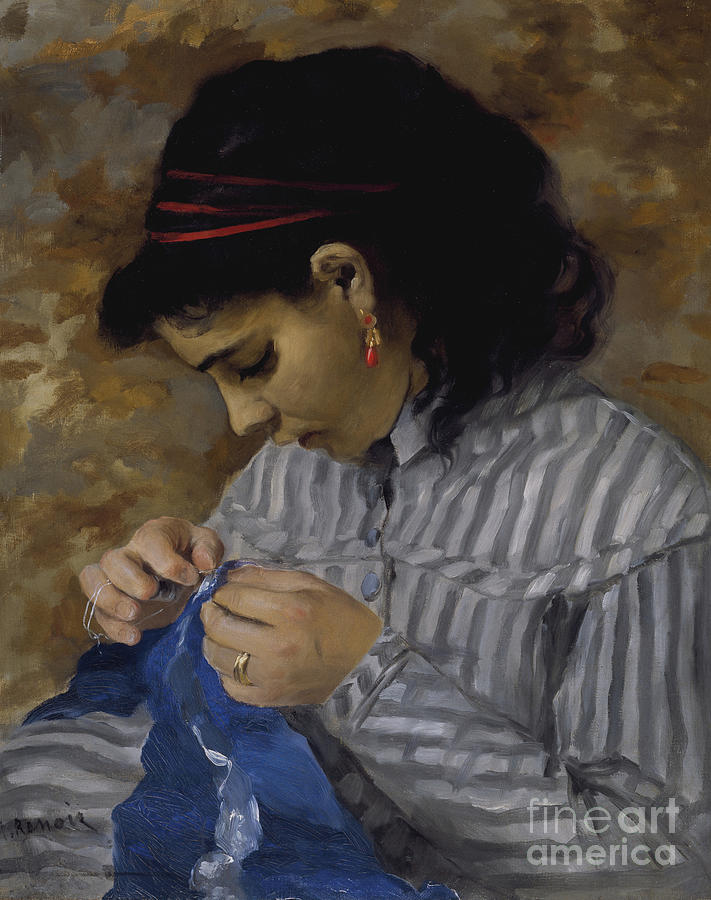 Lise Sewing By Renoir Painting by Pierre Auguste Renoir