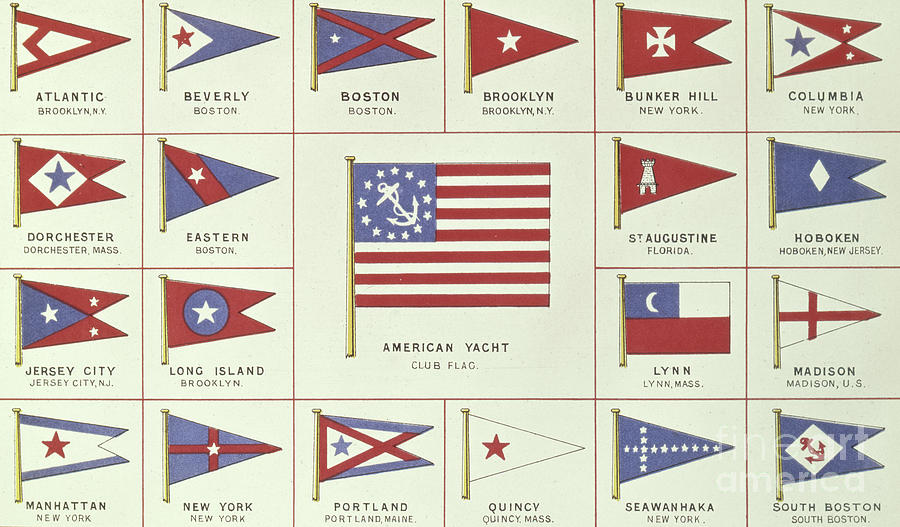 List of American Yacht Club Flags, from Lloyds Register of Shipping, 1881 Drawing by English School
