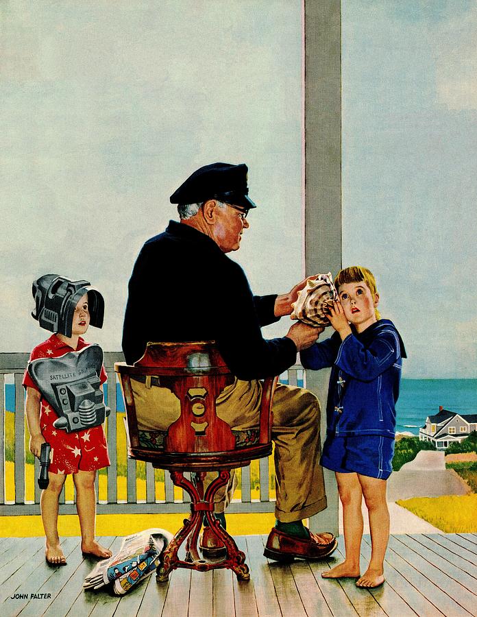 Listening To The Sea Drawing by John Falter