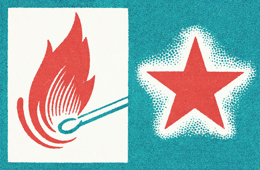 Vintage Drawing - Lit match and star by CSA Images