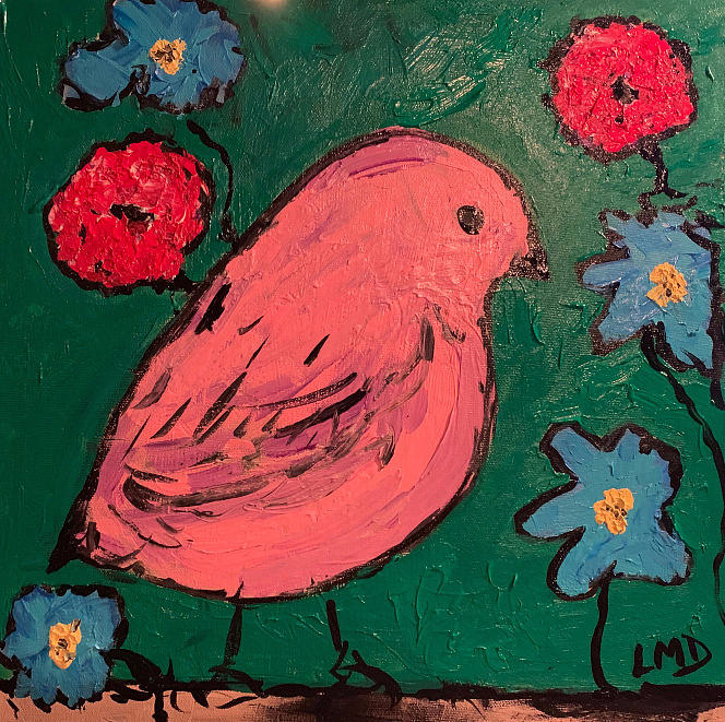 Litlle Pink Bird with Flowers Painting by River Jazz - Fine Art America