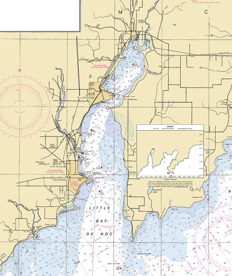 Little Bay De Noclake Michigan Nautical Chart Mixed Media by Sea Koast