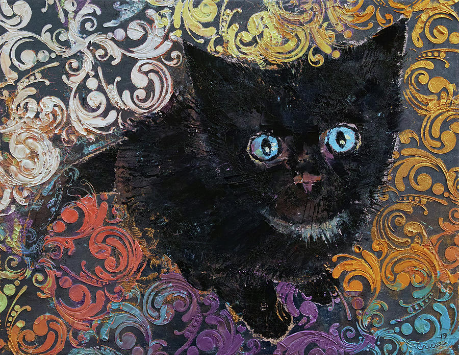 Halloween Painting - Little Black Kitten by Michael Creese