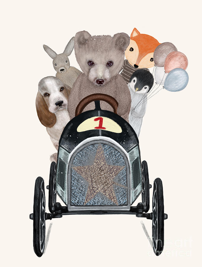 Nursery Animals Painting - Little Box Car by Bri Buckley