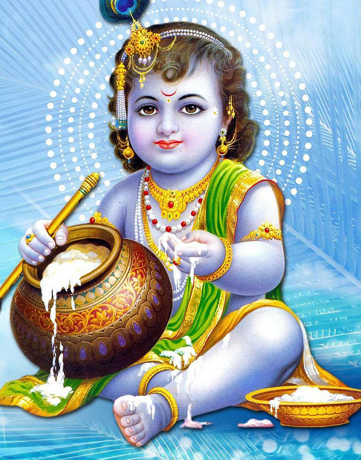 Flute Digital Art - Little Boy Lord Shri Krishna Yoga Meditation Hindu Poster by Magdalena Walulik