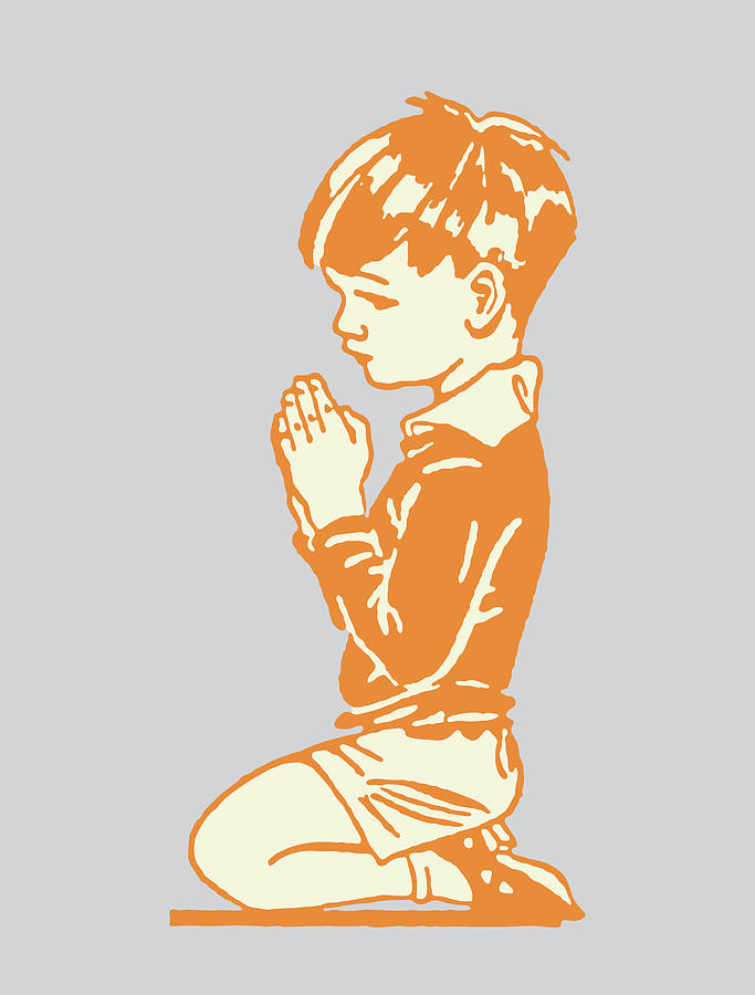 Vintage Drawing - Little Boy Praying on Knees by CSA Images